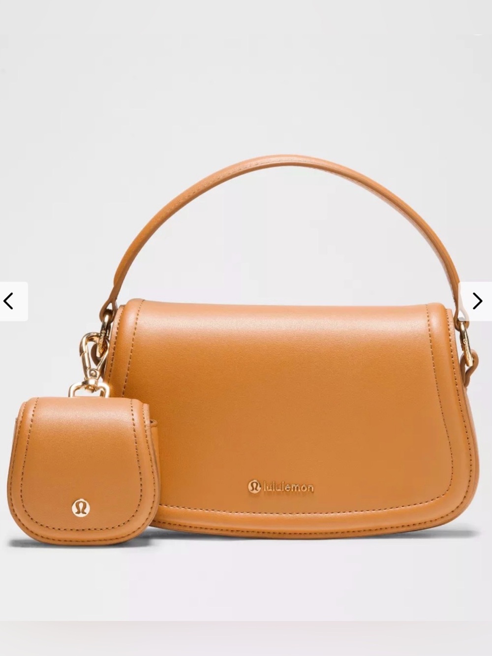 lululemon athletica Tan Shoulder Bag with Coin Pouch and Gold Hardware